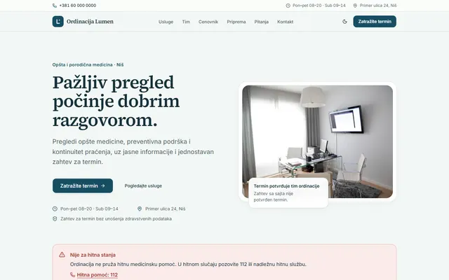 Početna stranica koncepta Ordinacija Lumen